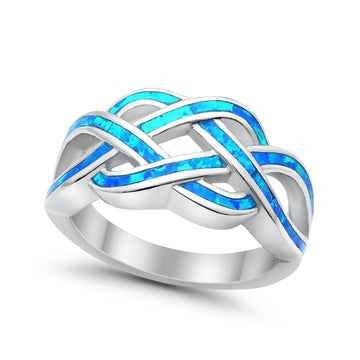 Crisscross Infinity Celtic Lab Created Blue Opal Ring 925 Sterling Silver